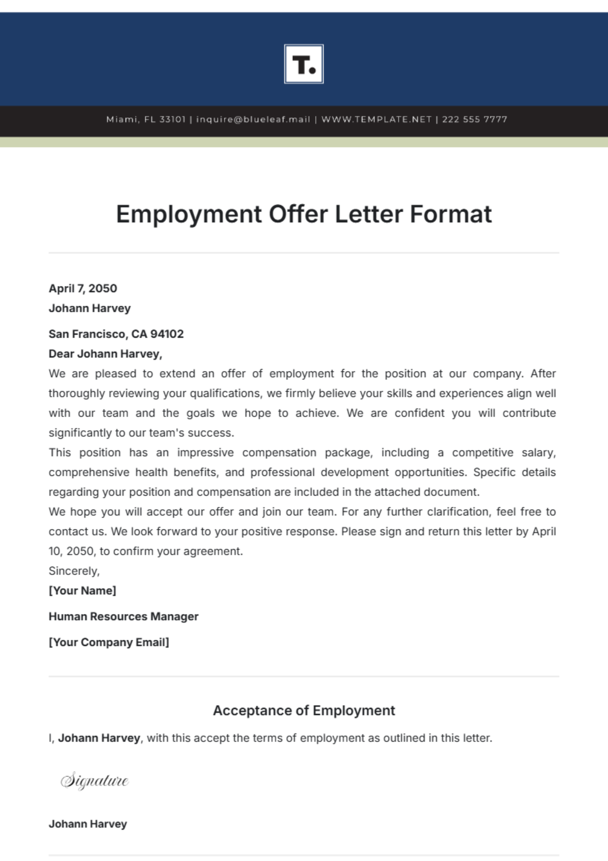 job offer letter template word
