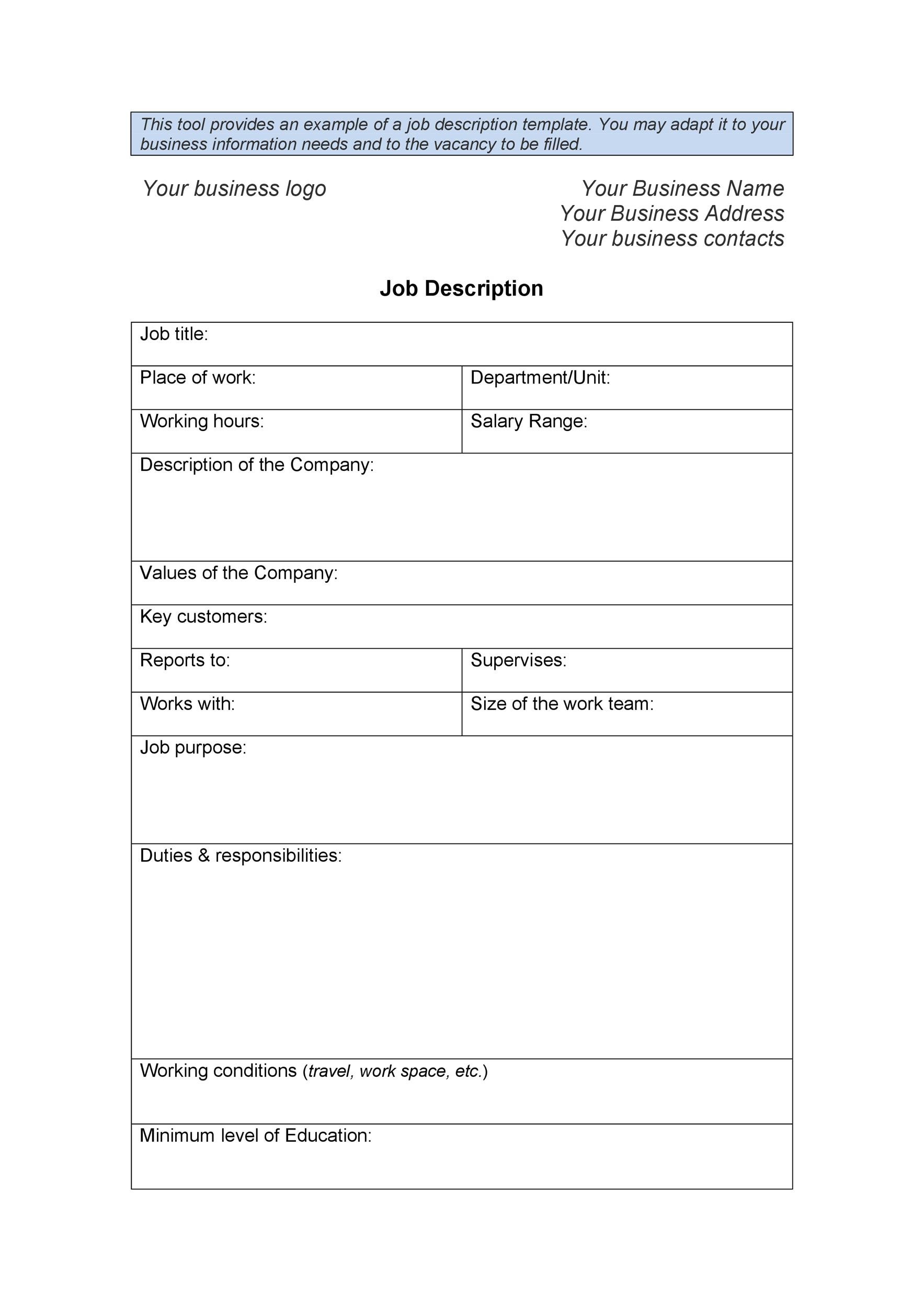 job profile sample job profile sample