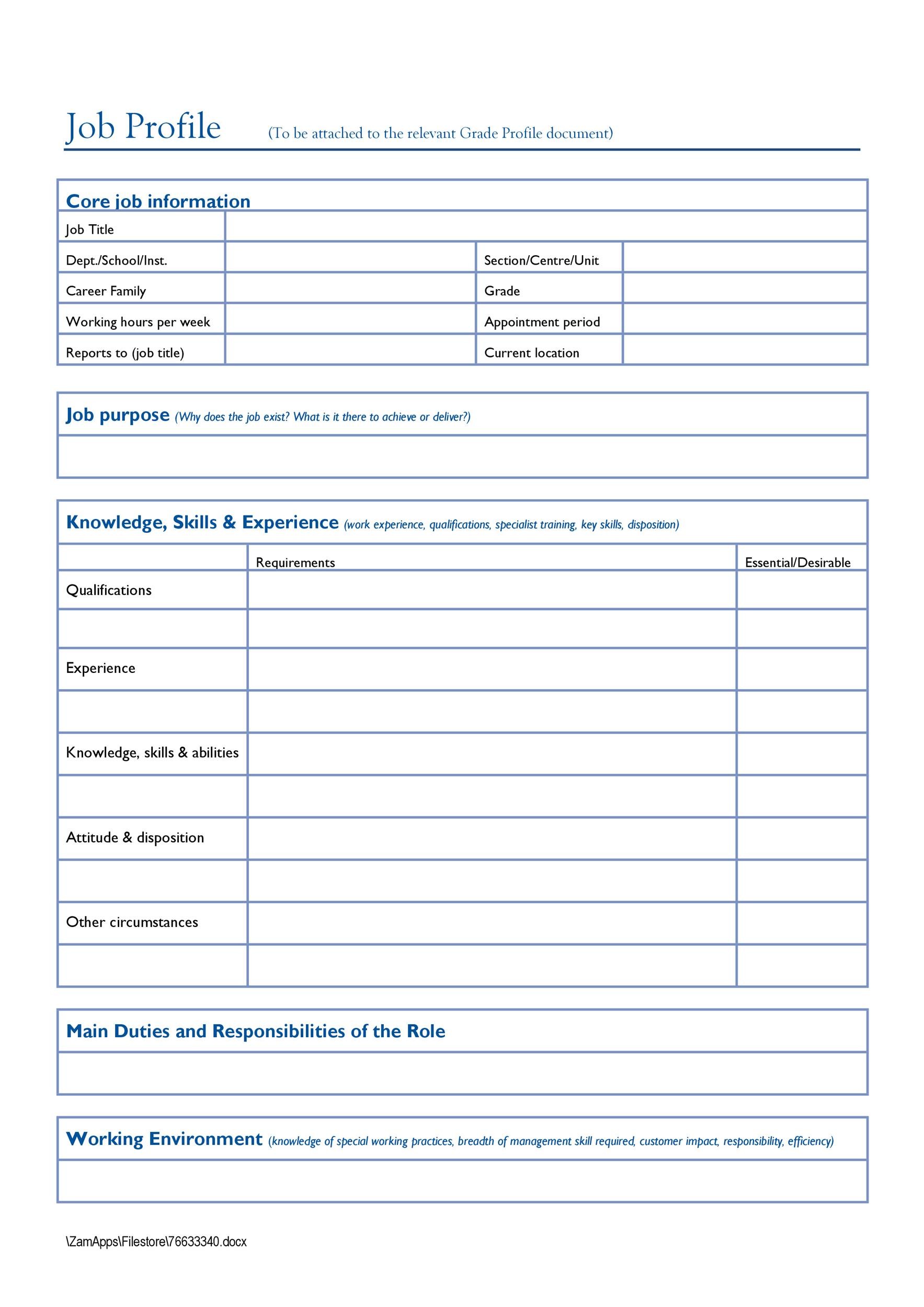 job profile template pdf job profile template pdf