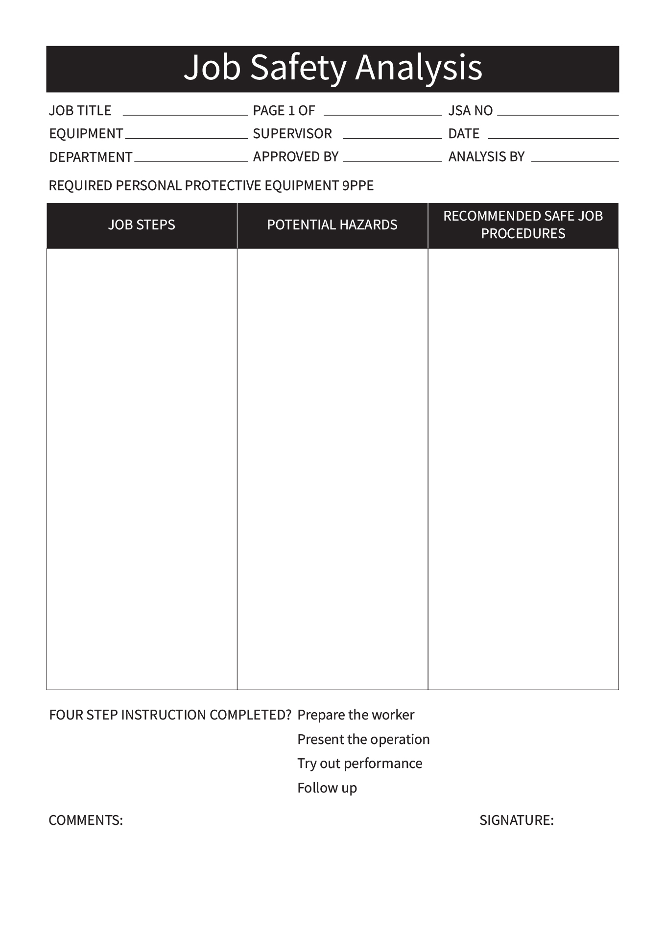 job safety analysis template australia