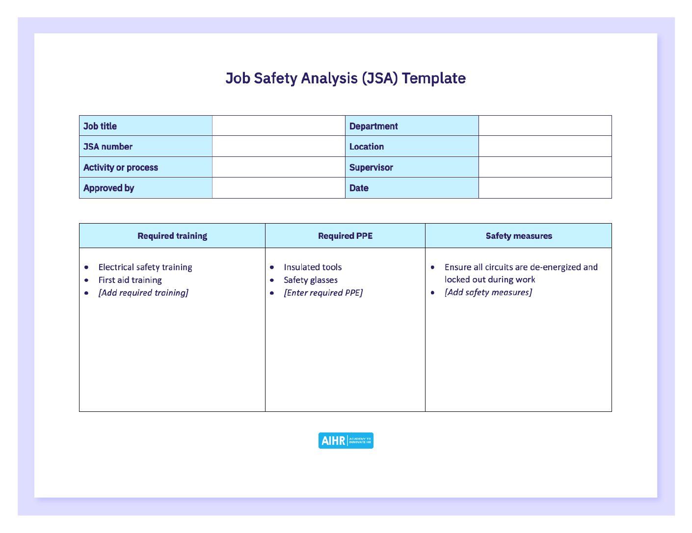 job safety assessment jsa template