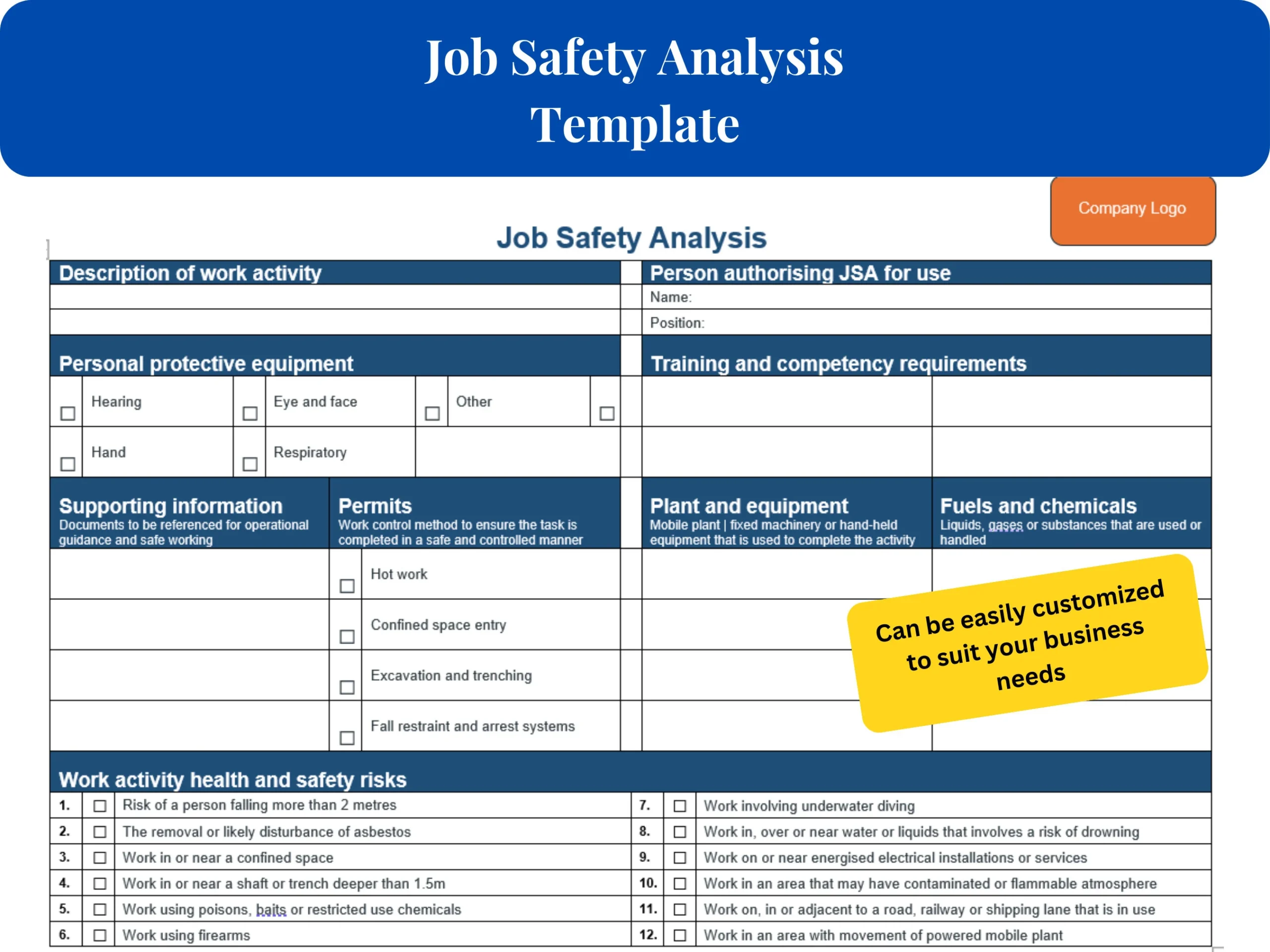 job safety assessment template