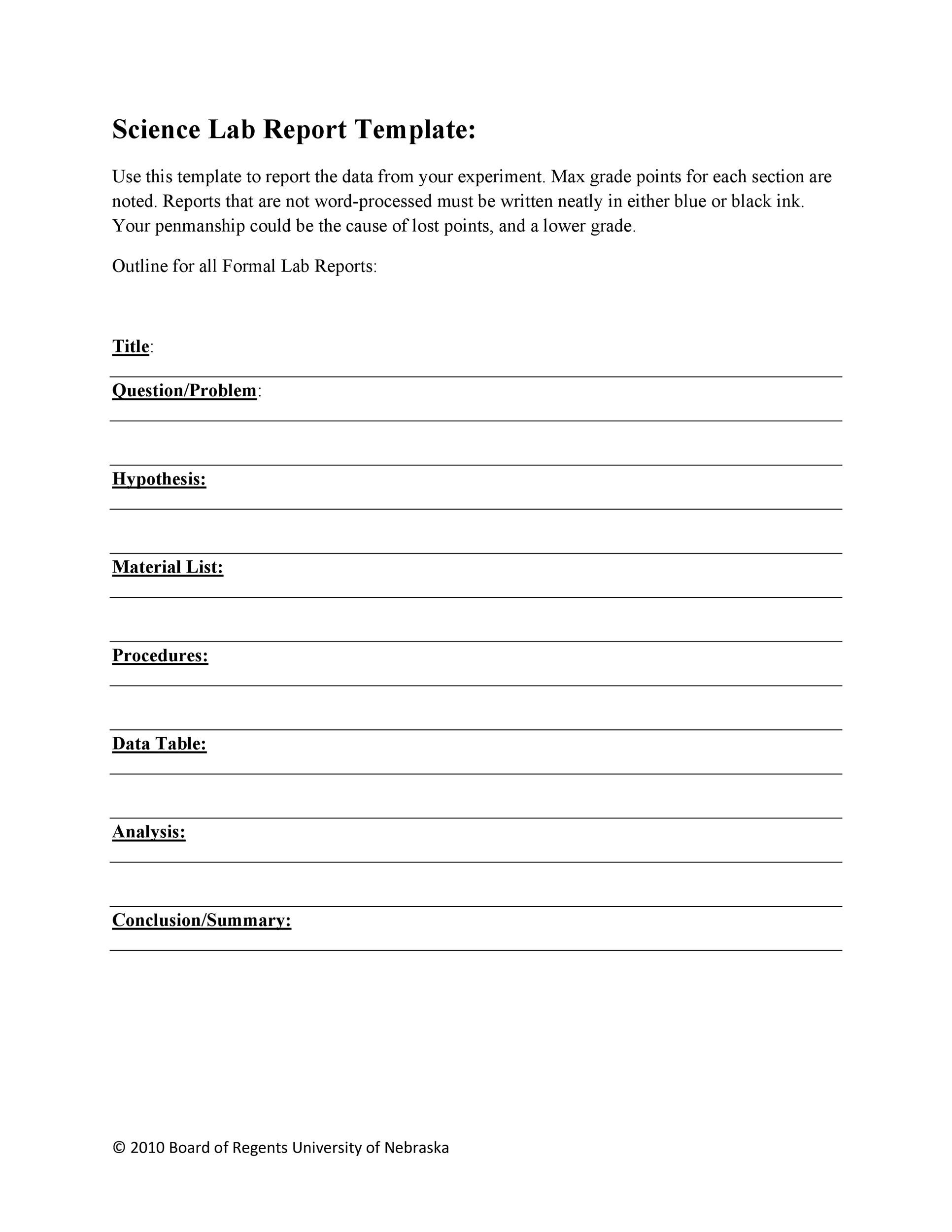 lab report template excel