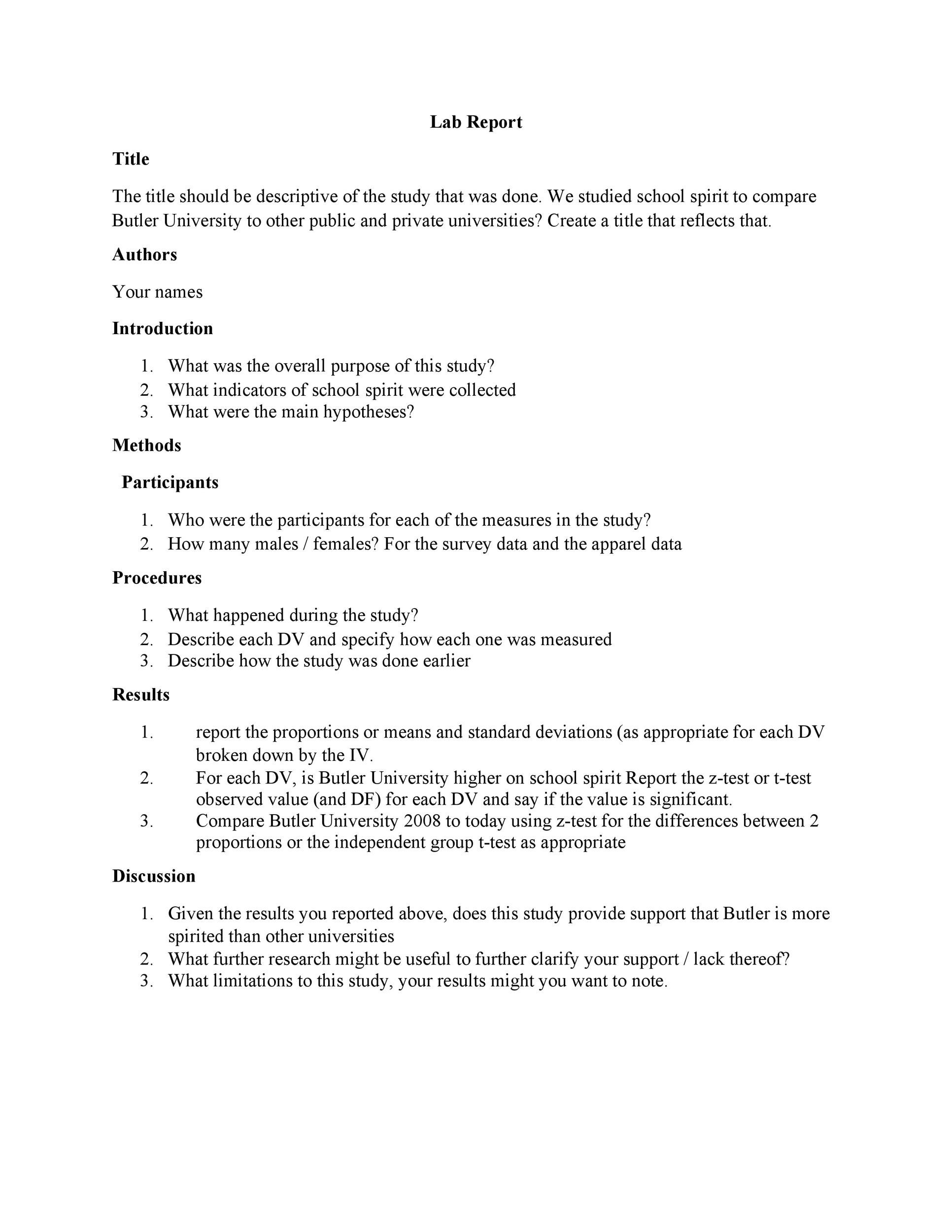 lab report template word