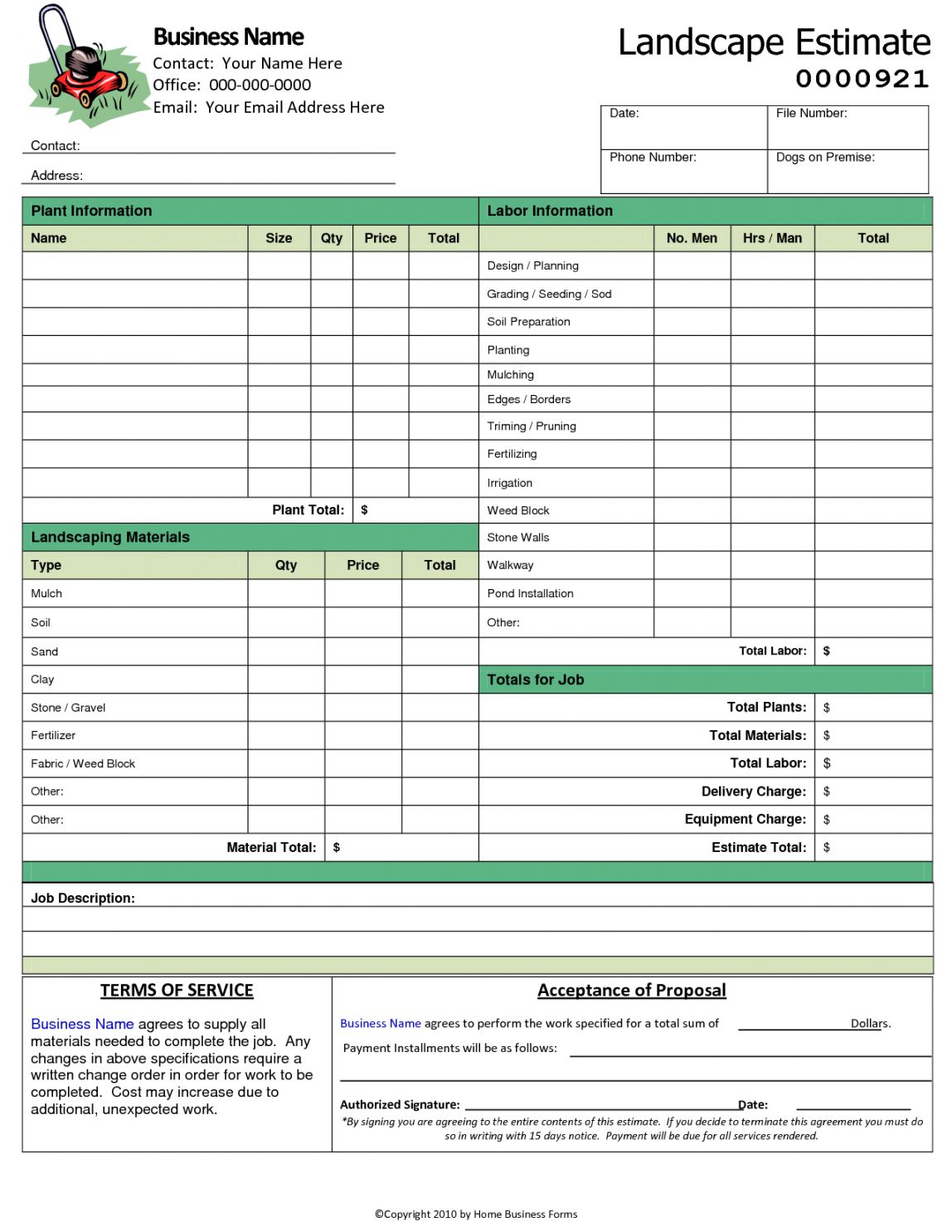 landscaping estimate template fillable free landscaping estimate template fillable free