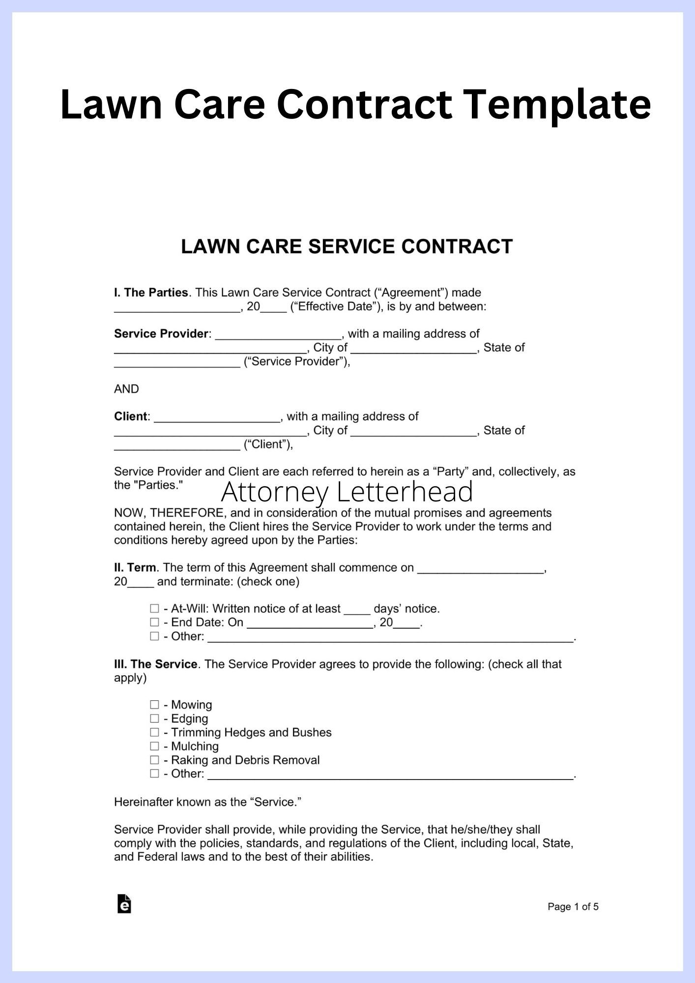 lawn care contract agreement template