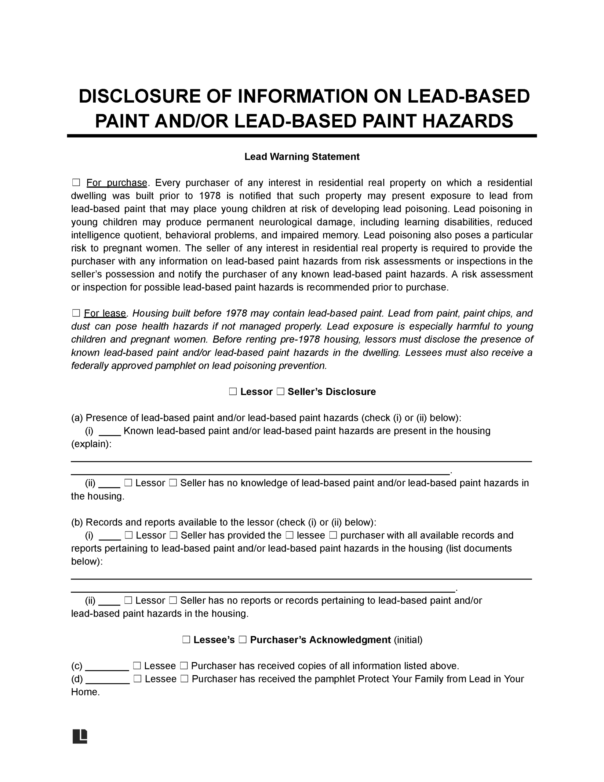 lead based paint disclosure form template lead based paint disclosure form template