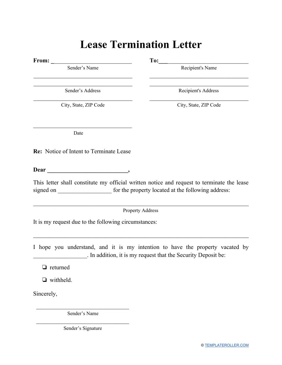 lease termination form free printable