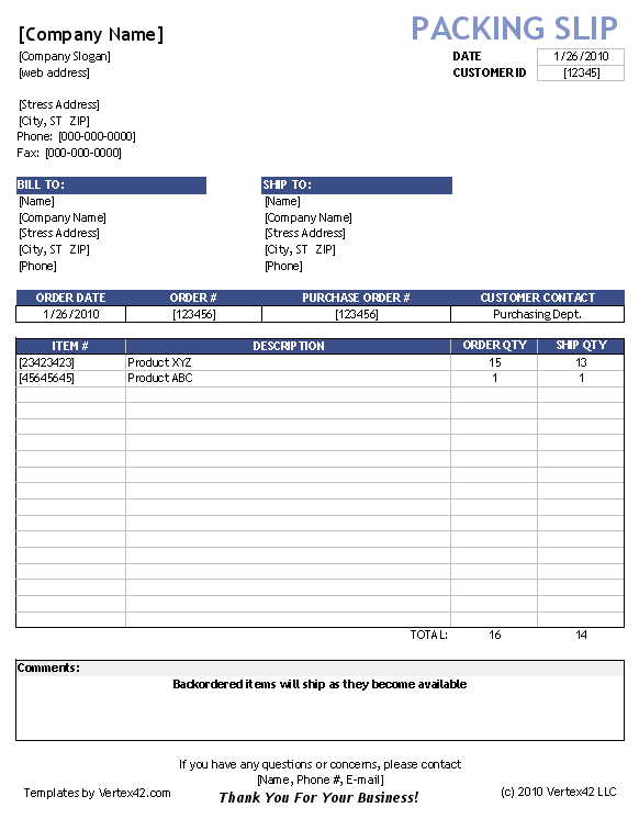 packing slip template pdf
