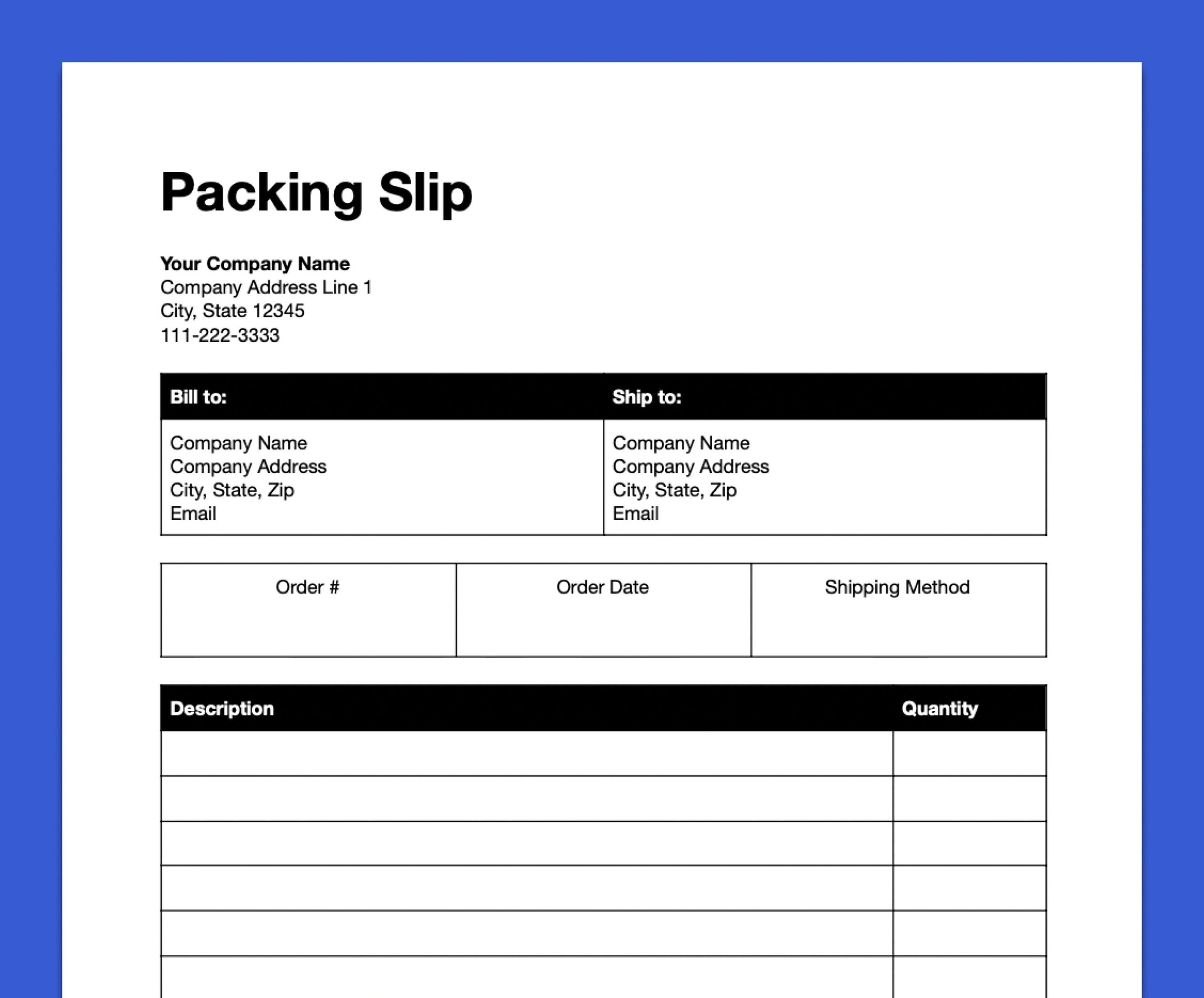 packing slip template word