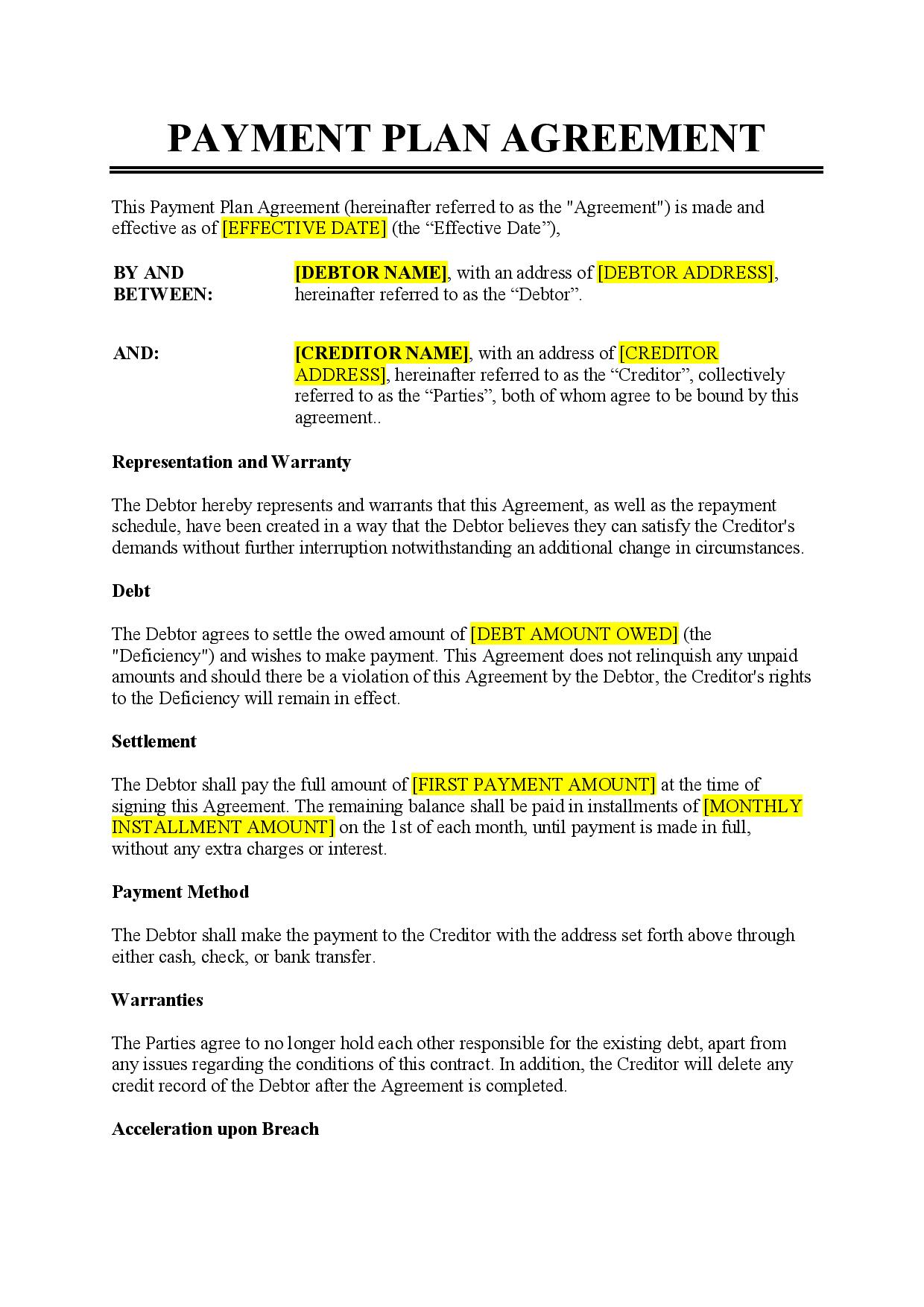 payment plan agreement template payment plan agreement template