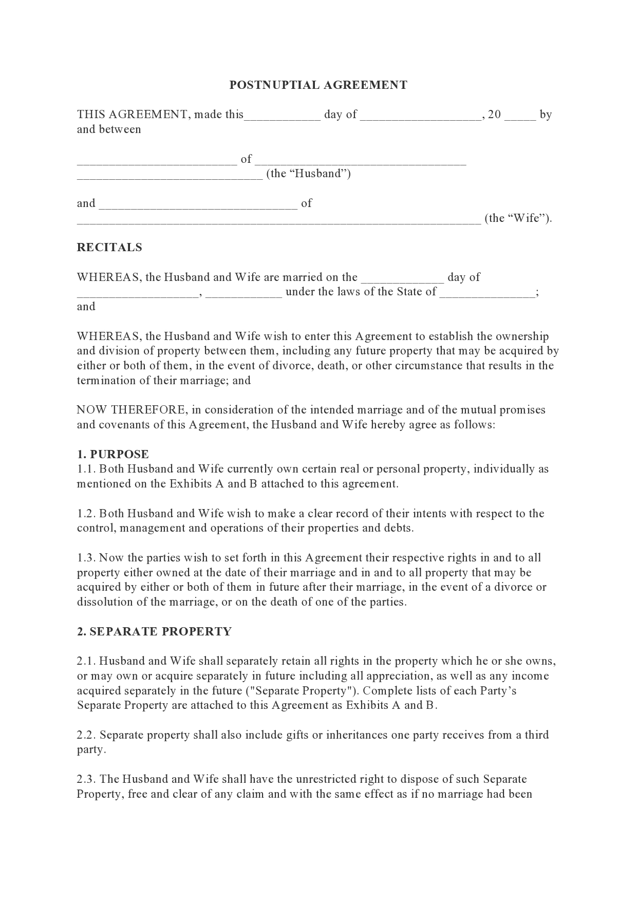 postnuptial agreement template pdf