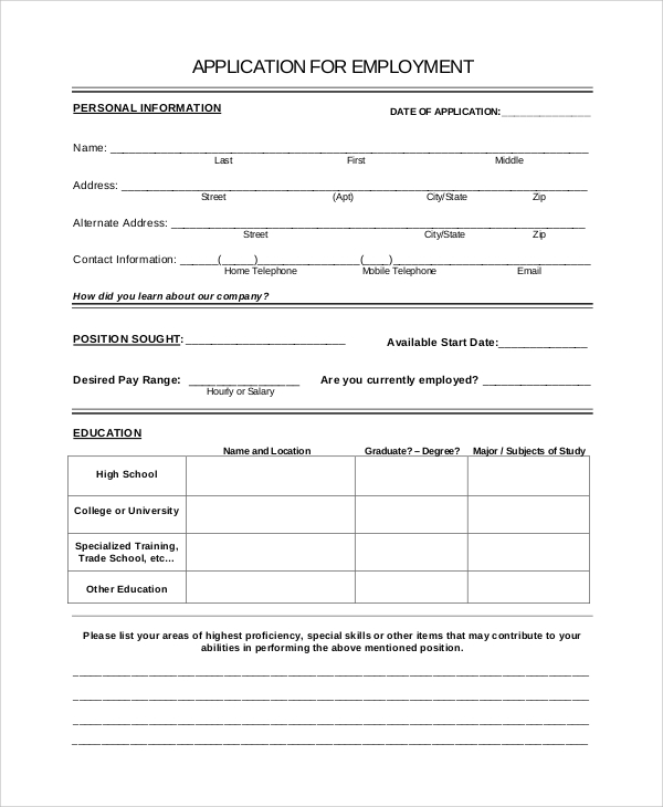 printable blank employment application word printable blank employment application word