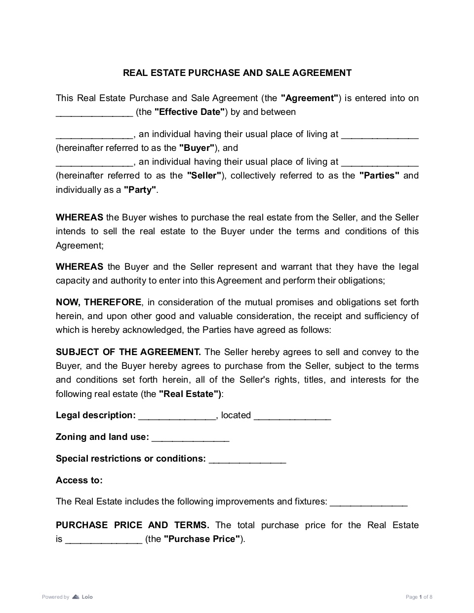 printable blank purchase agreement printable blank purchase agreement