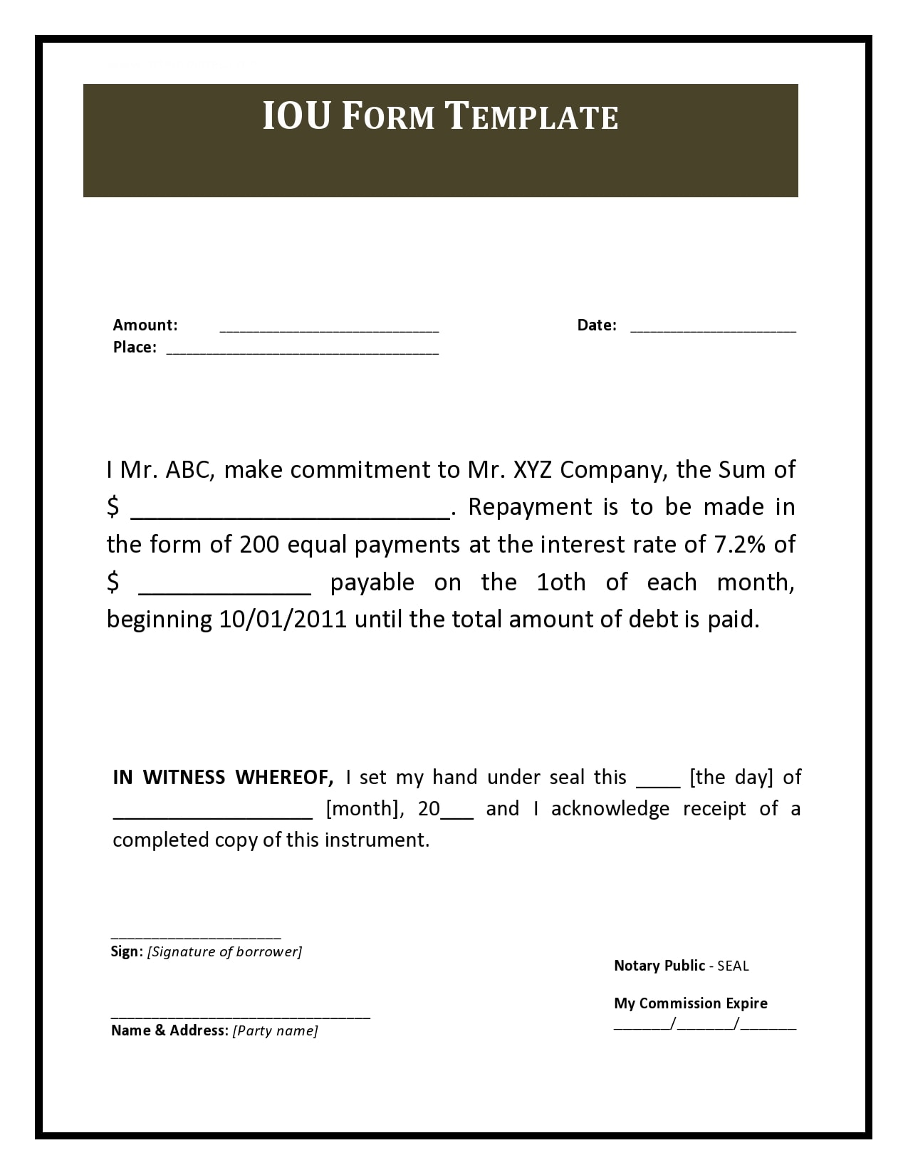 printable iou template printable iou template