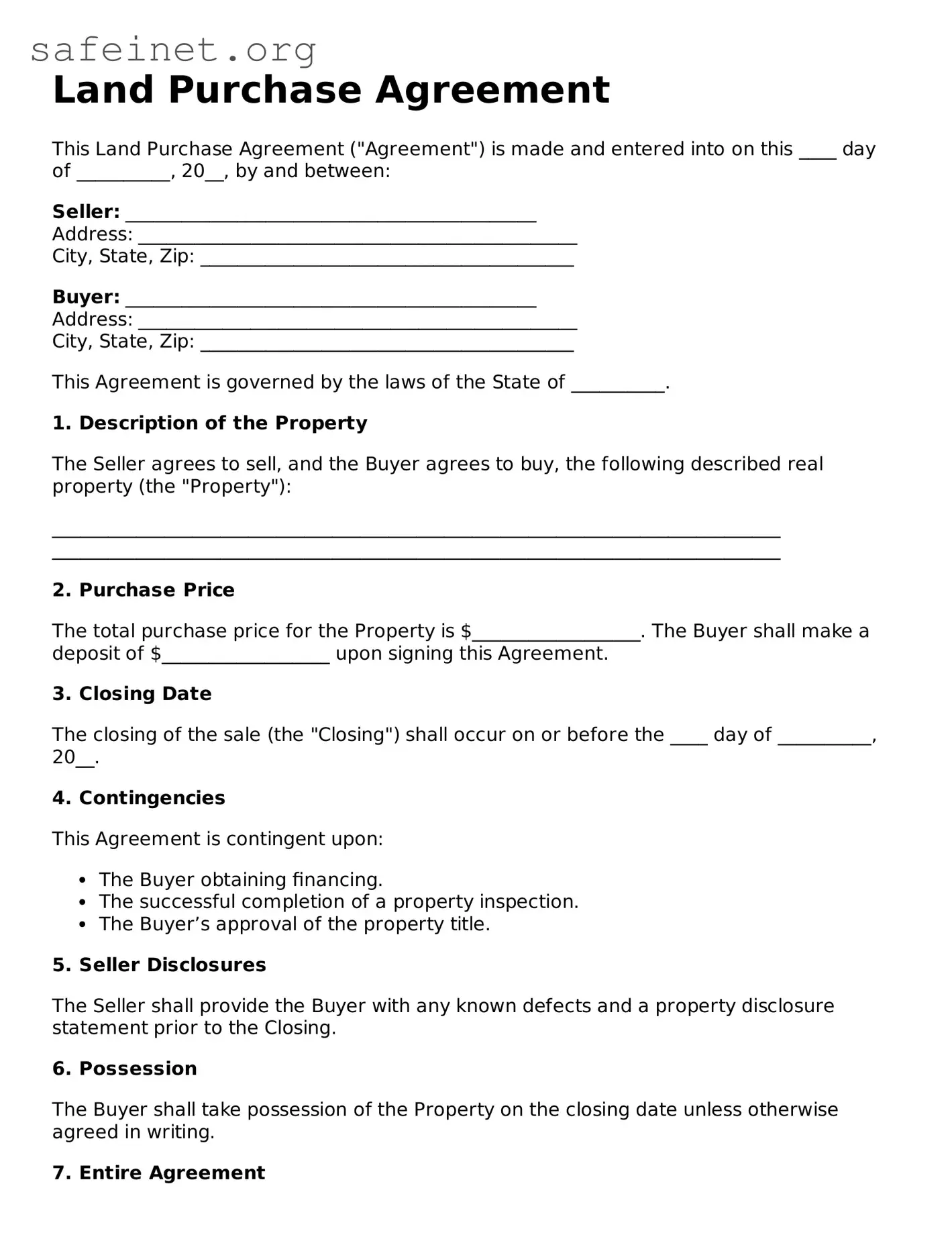 printable land purchase agreement pdf