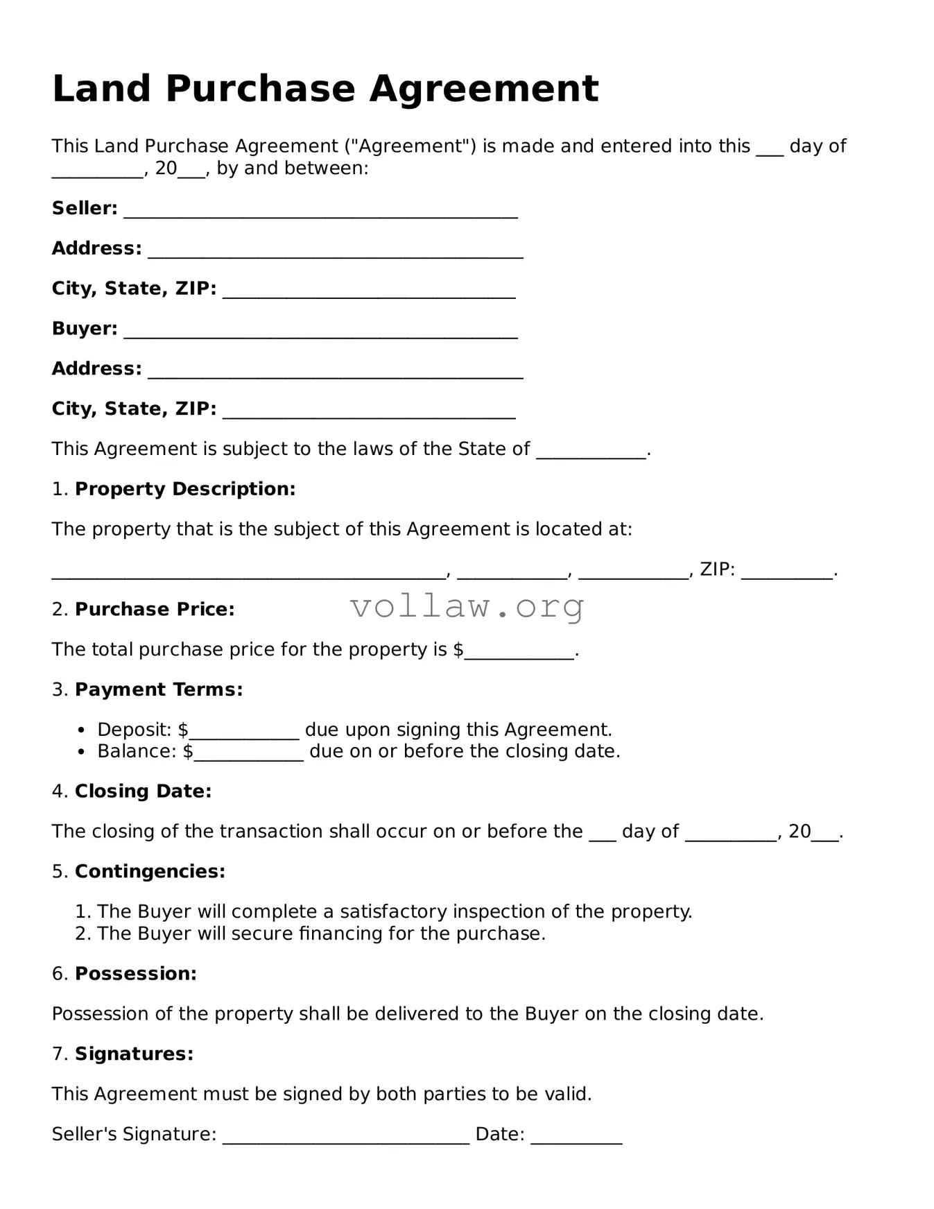 printable purchase agreement for land