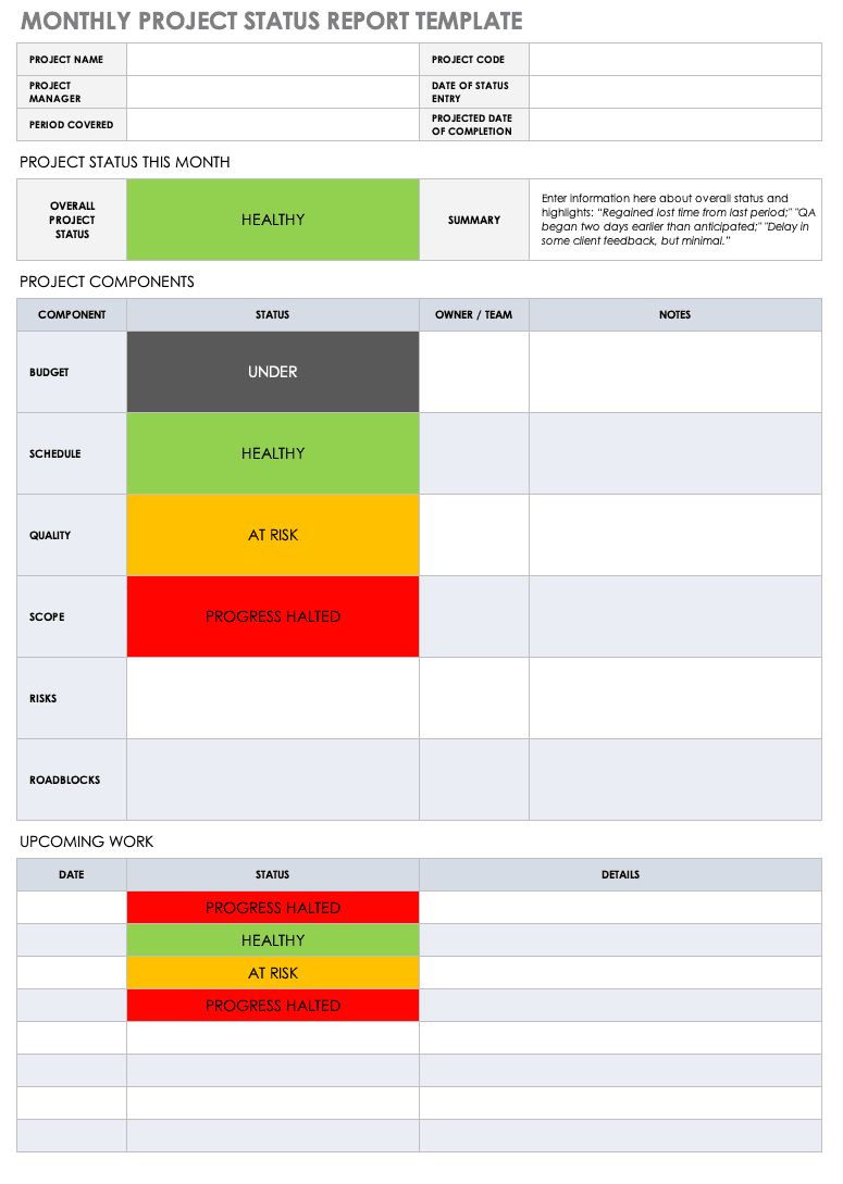 project report template excel