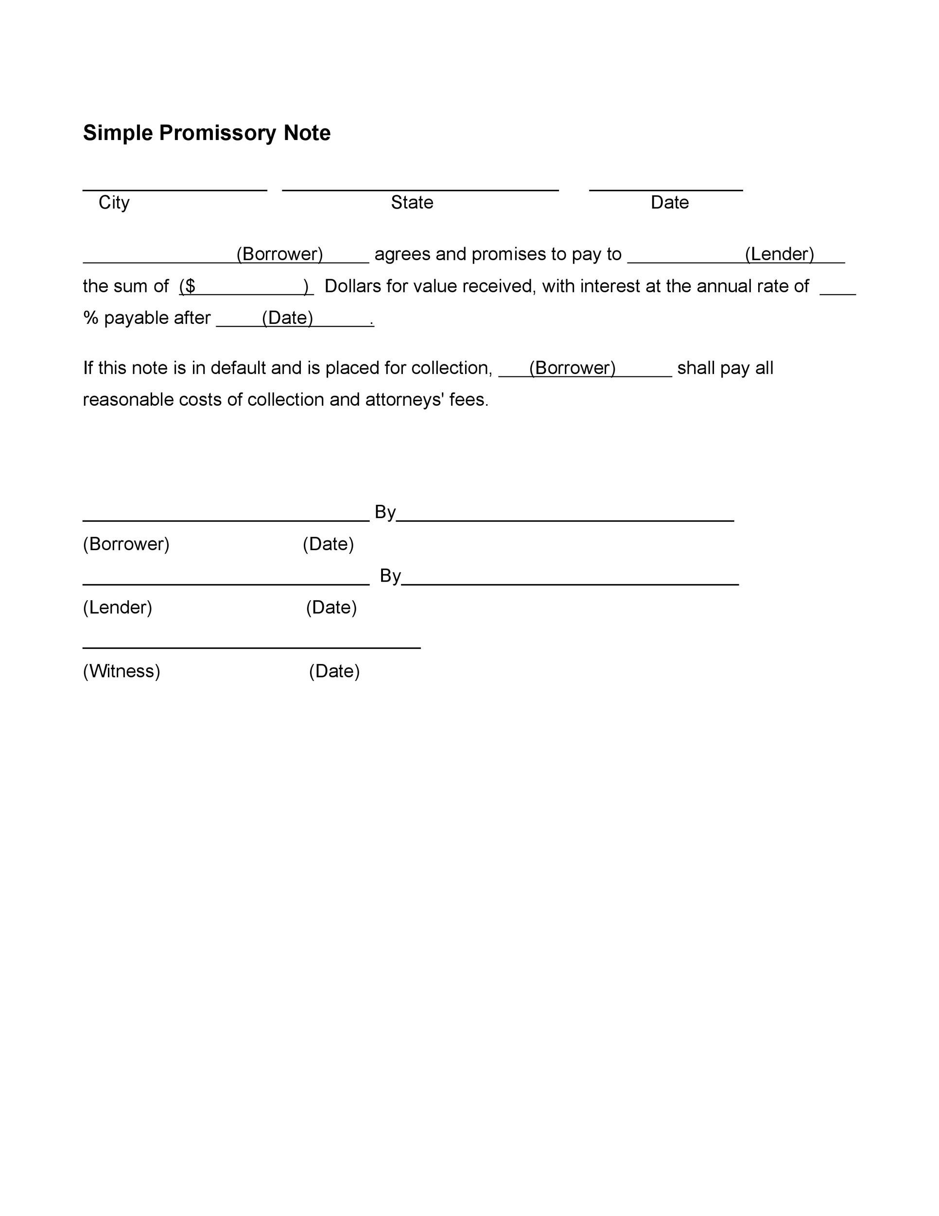 promissory note template word pdf