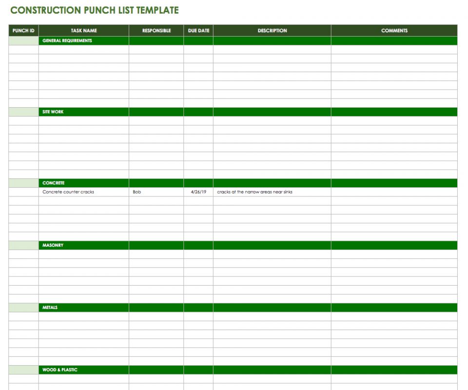 punch list template excel punch list template excel