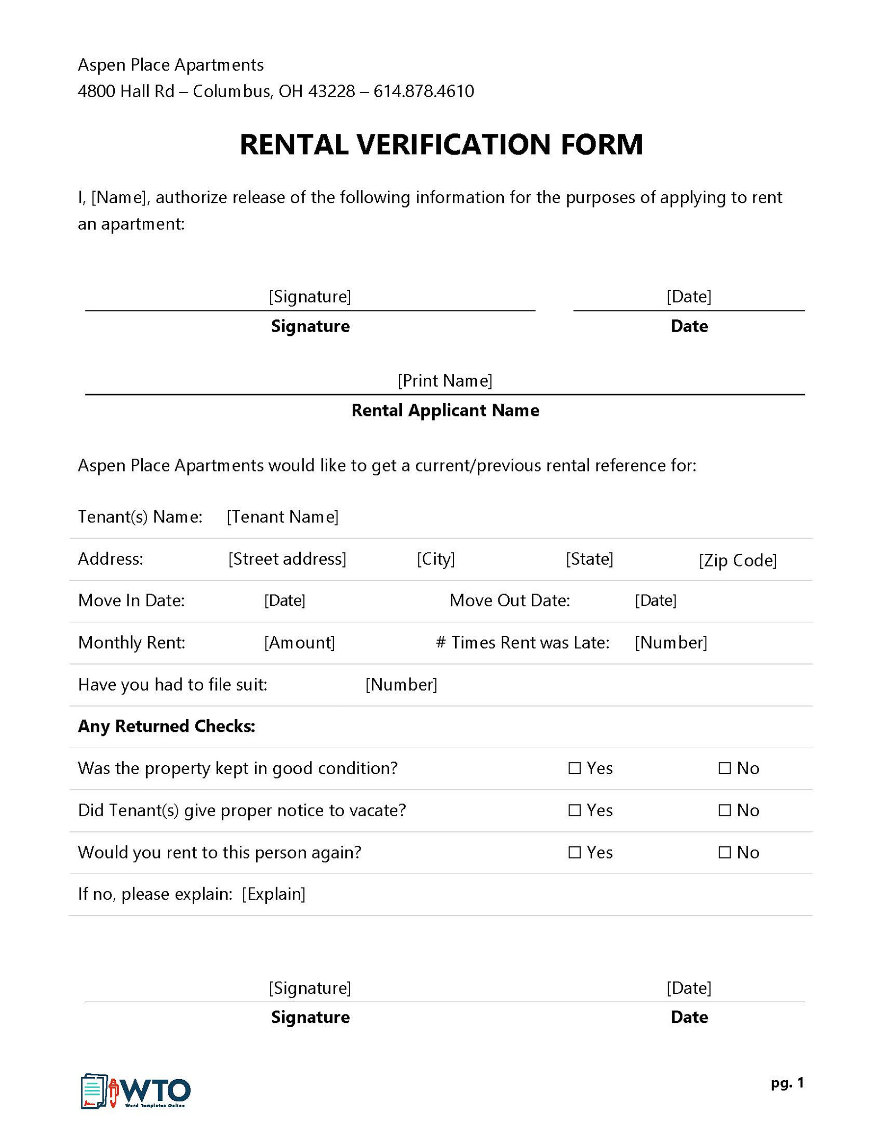 rental verification form free