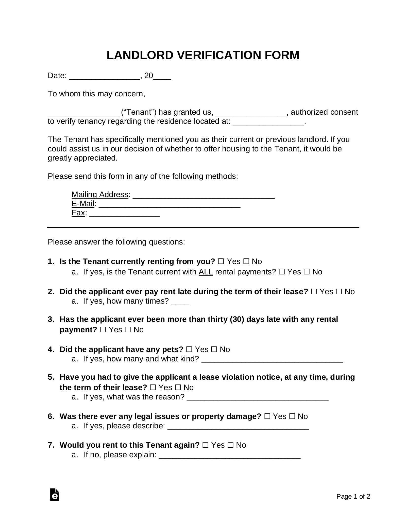 rental verification template