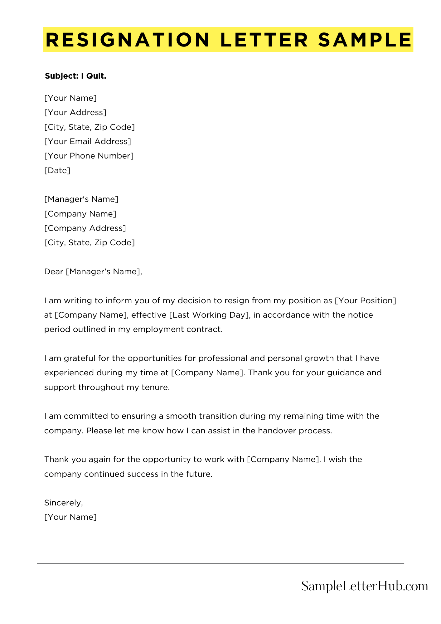 resignation format