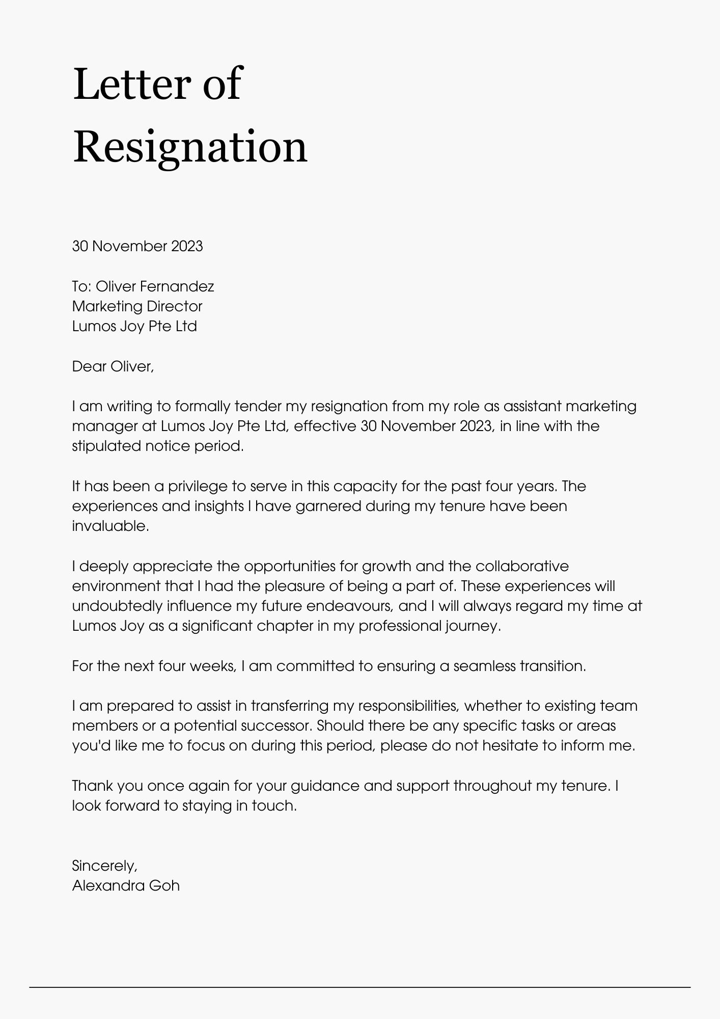 resignation letter template word