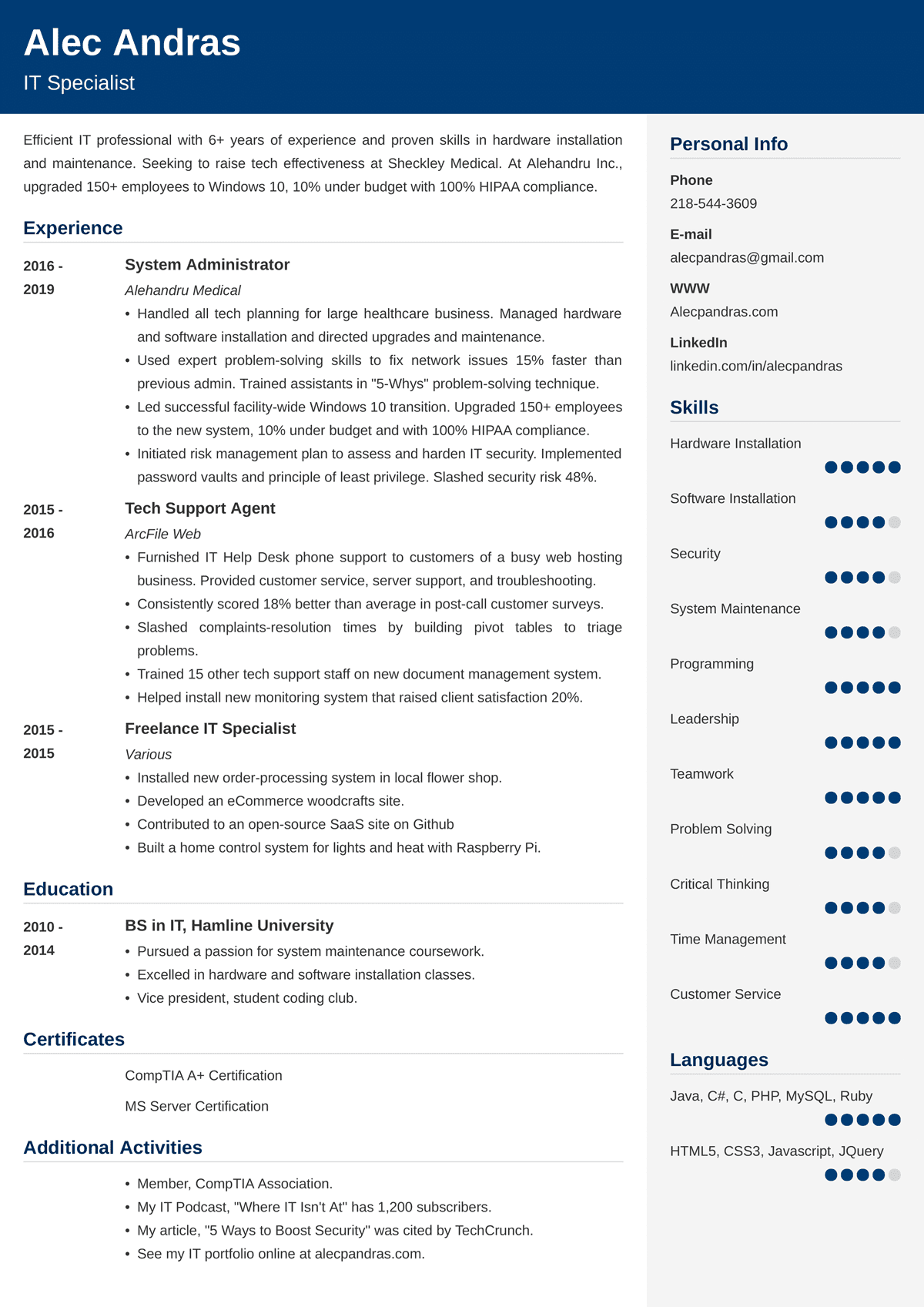 resume template computer science resume template computer science