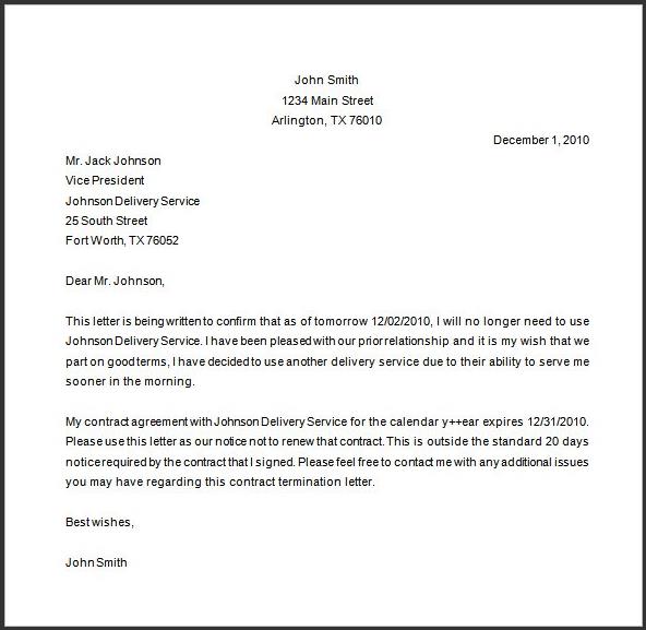 sample of contract for service termination letter template sample of contract for service termination letter template