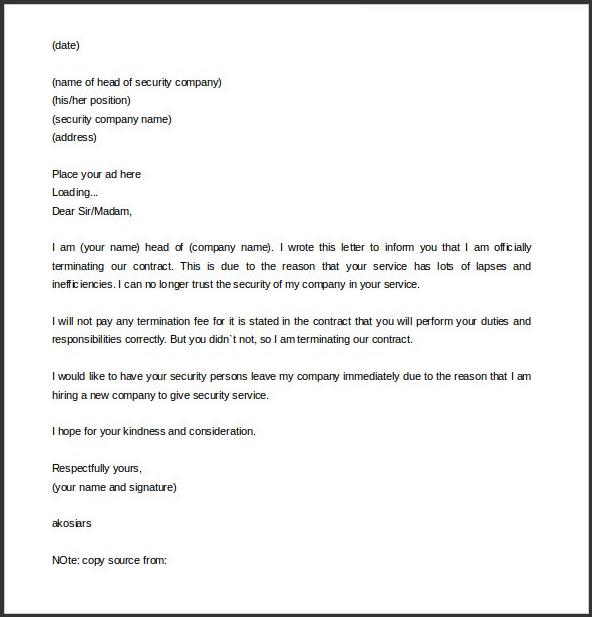 sample of security service contract termination letter template sample of security service contract termination letter template