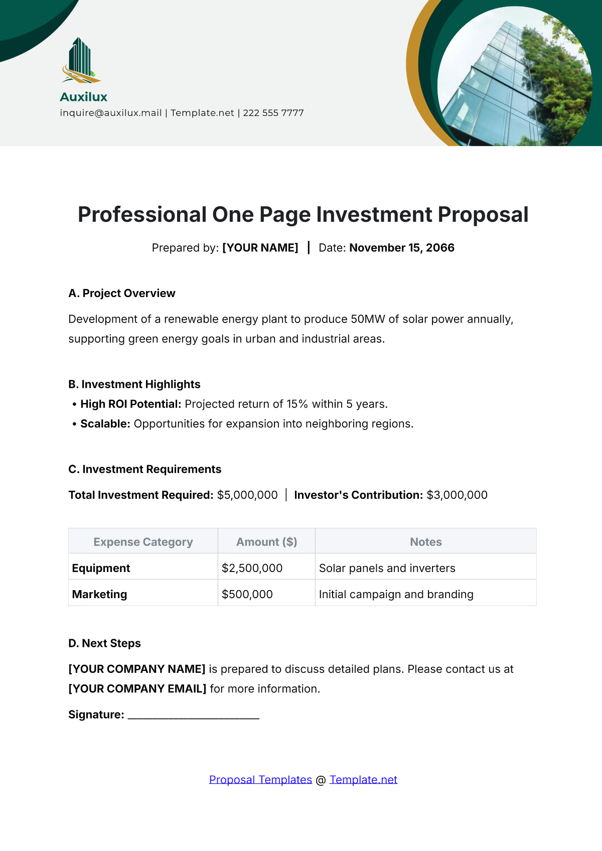 simple investment proposal template simple investment proposal template