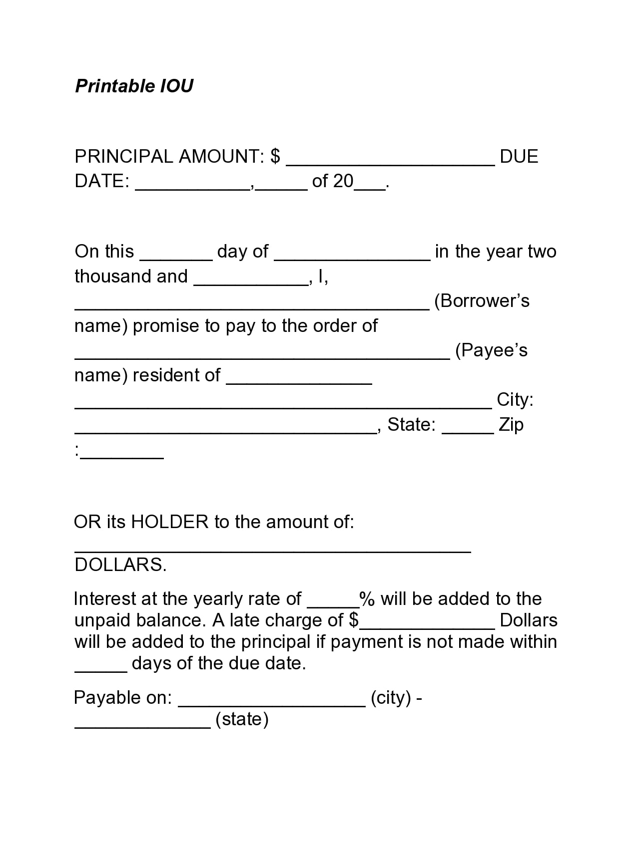 simple iou template word simple iou template word
