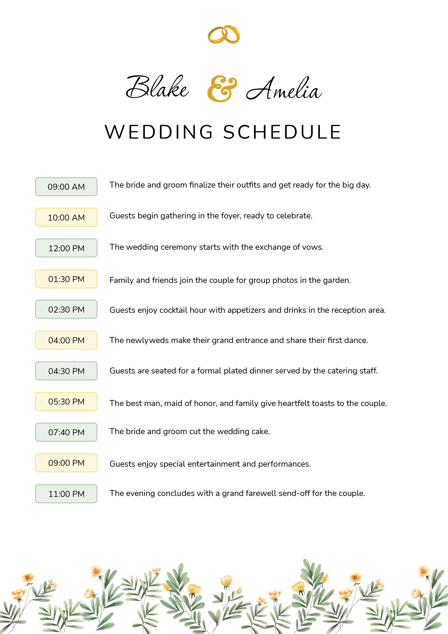 traditional wedding reception agenda