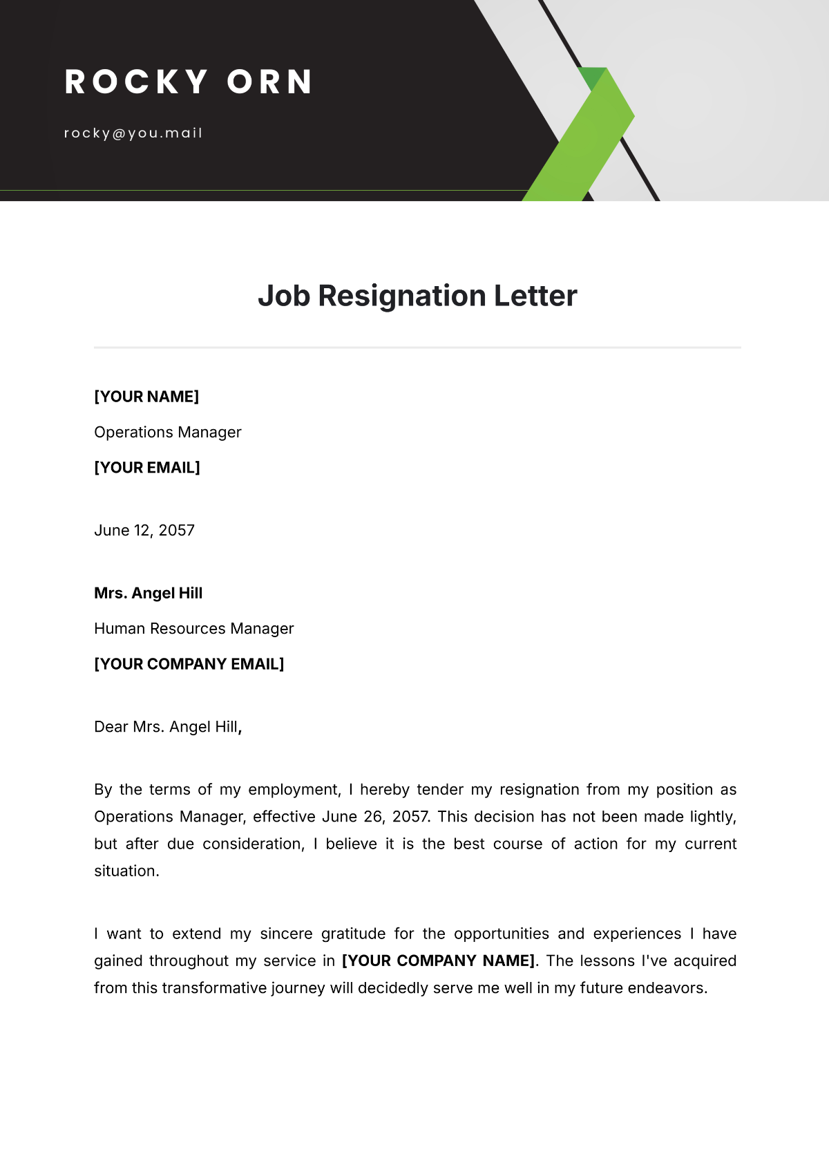 two weeks notice resignation letter