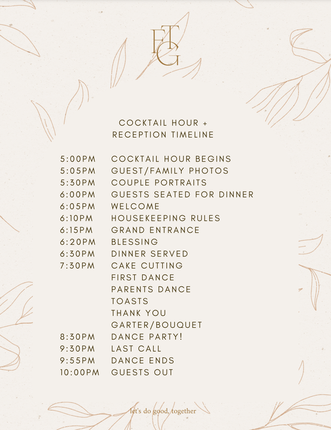 typical schedule for wedding reception